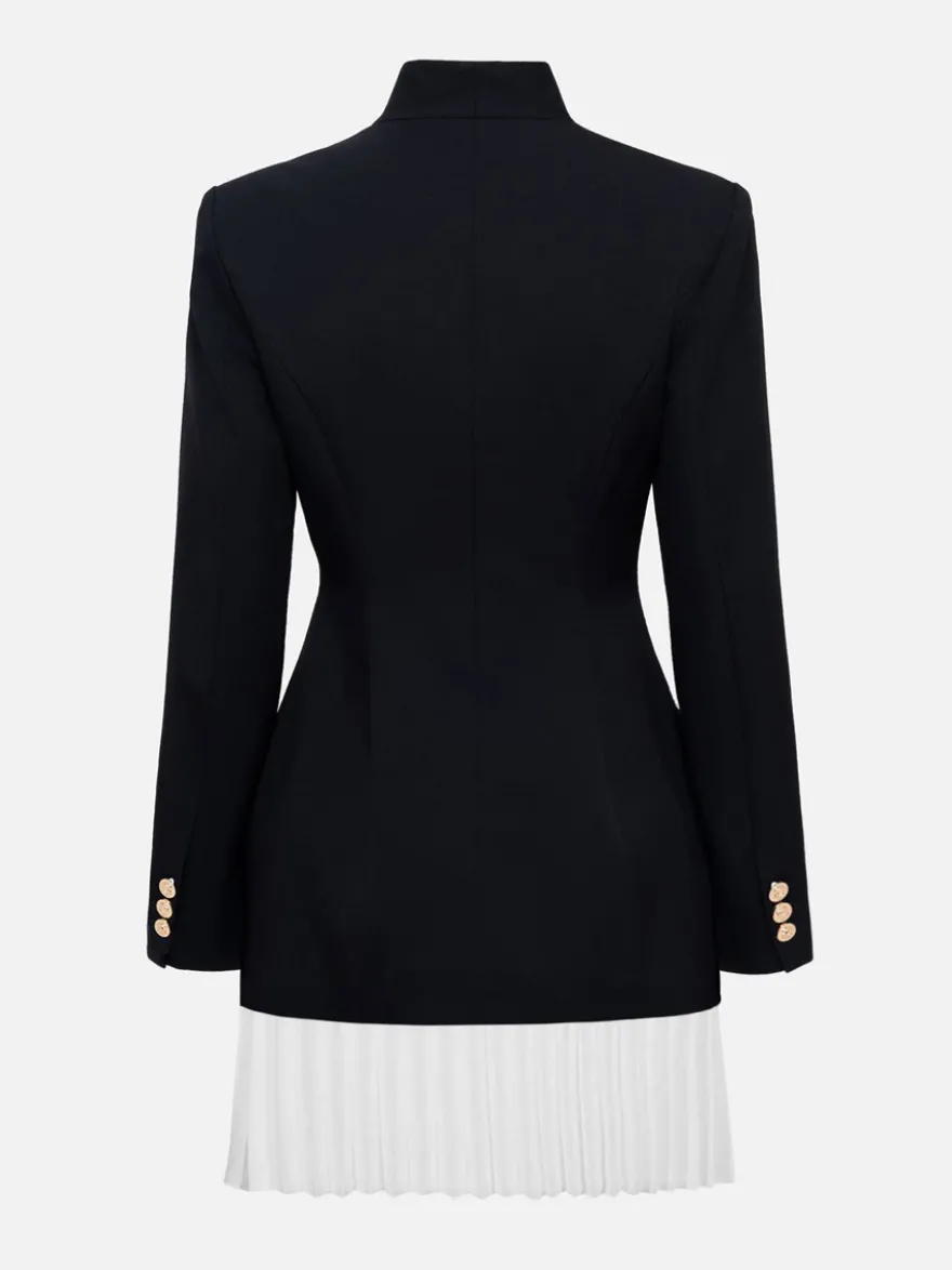 Robe blazer mini à manches longues plissée et patchwork pour femme 2026