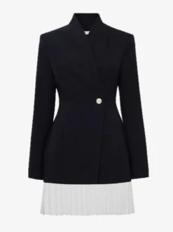 Robe blazer mini à manches longues plissée et patchwork pour femme 2026
