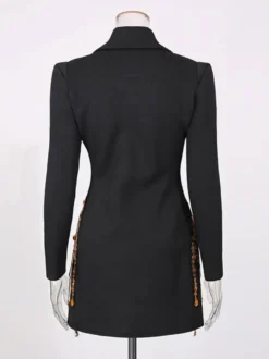 Robe blazer à pompons et perles dorées col cranté manches longues mini-robe de soirée
