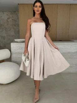 Robe bustier élégante taille haute coupe trapèze pour femme 2026