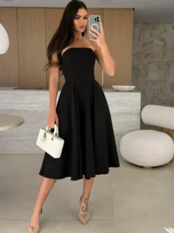 Robe bustier élégante taille haute coupe trapèze pour femme 2026
