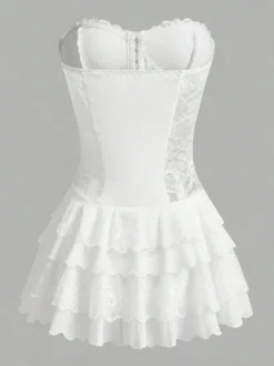 Robe bustier mini sans bretelles en dentelle à volants multiples jupe à volants style gâteau