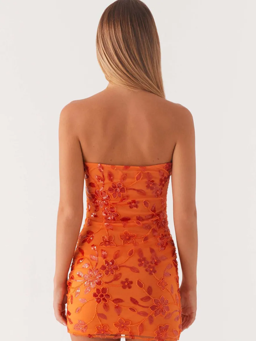 Robe bustier mini à sequins et fleurs pour femme - Robe tube élégante et moulante - Idéale pour une soirée cocktail estivale 2026