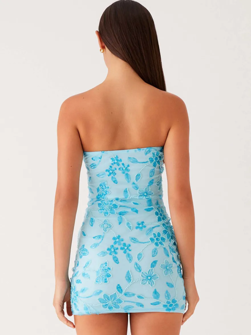 Robe bustier mini à sequins et fleurs pour femme - Robe tube élégante et moulante - Idéale pour une soirée cocktail estivale 2026