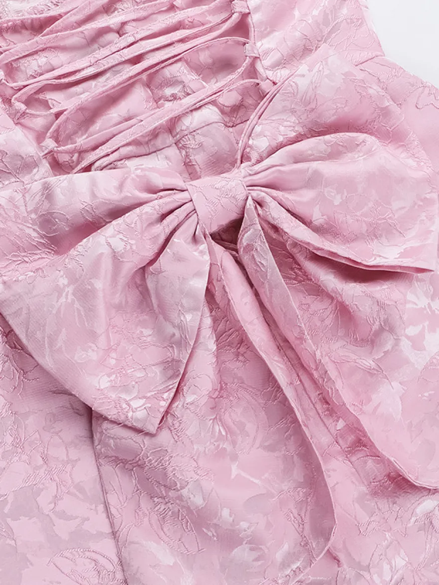 Robe bustier rose pâle à fleurs avec nœud papillon mini-robe trapèze pour fête d'anniversaire pour femme 2026