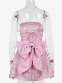 Robe bustier rose pâle à fleurs avec nœud papillon mini-robe trapèze pour fête d'anniversaire pour femme 2026