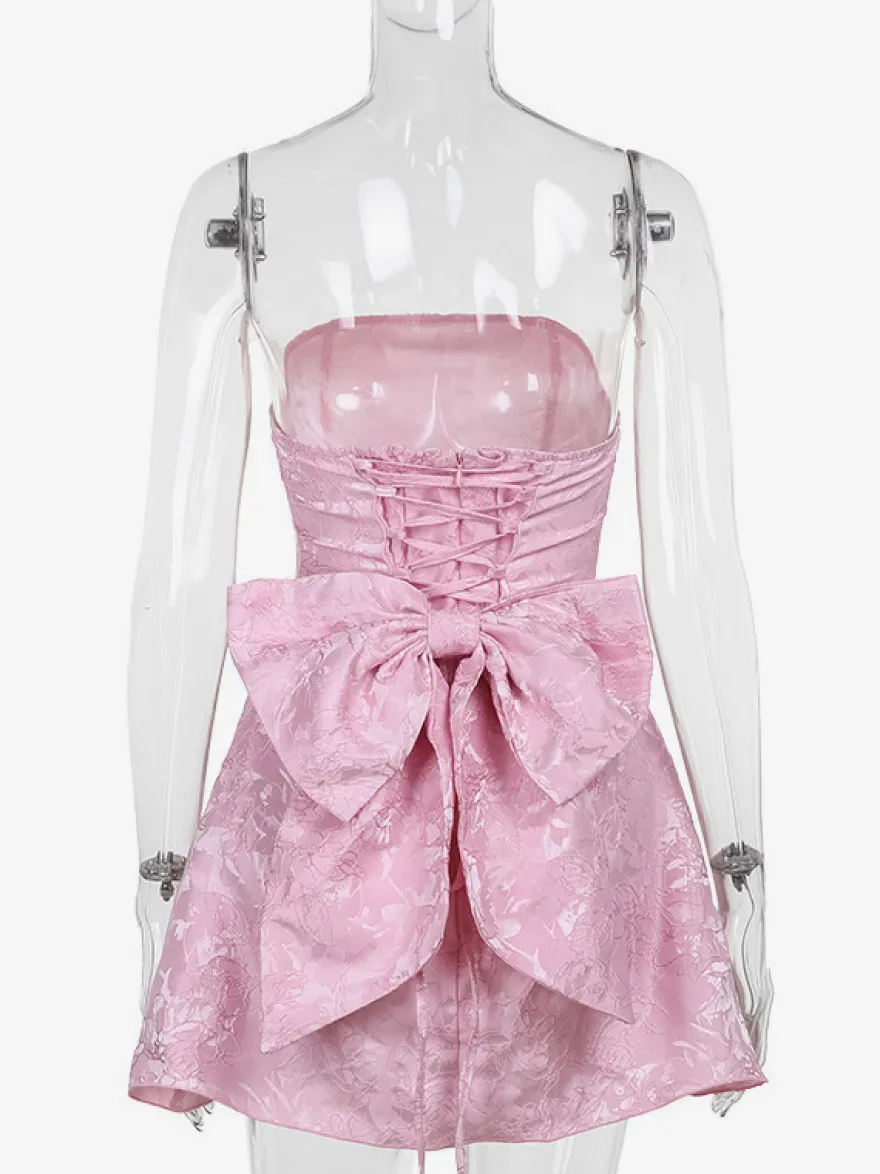 Robe bustier rose pâle à fleurs avec nœud papillon mini-robe trapèze pour fête d'anniversaire pour femme 2026