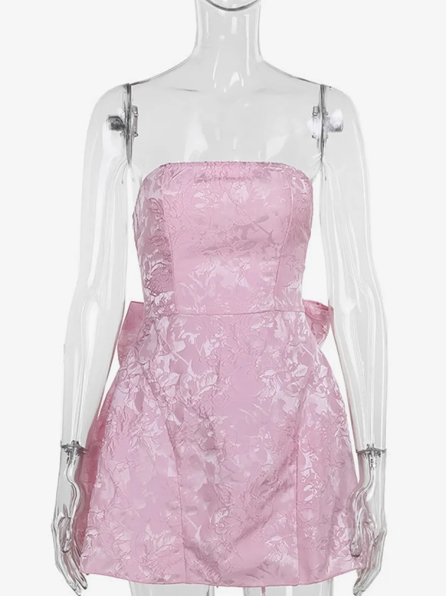 Robe bustier rose pâle à fleurs avec nœud papillon mini-robe trapèze pour fête d'anniversaire pour femme 2026