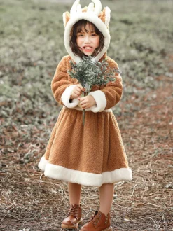 Robe À Capuche Noël Kaki Polyester Déguisement Enfant Costumes De Vacances De Noël