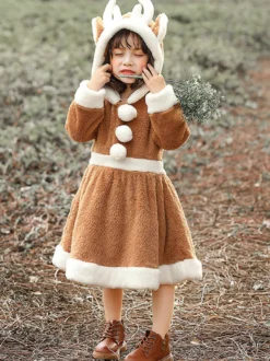 Robe À Capuche Noël Kaki Polyester Déguisement Enfant Costumes De Vacances De Noël