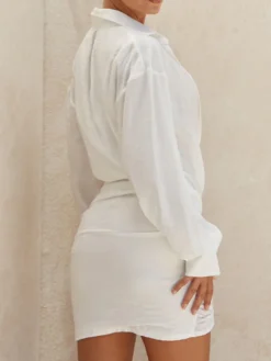 Robe-chemise courte à manches longues et col en V profond pour femme 2026