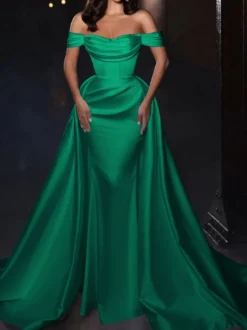Robe cocktail mariage robe de soirée en satin hors des épaules zip sur dos