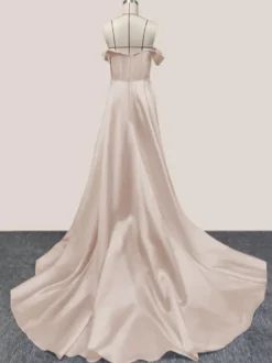 Robe cocktail mariage robe de soirée en satin hors des épaules zip sur dos