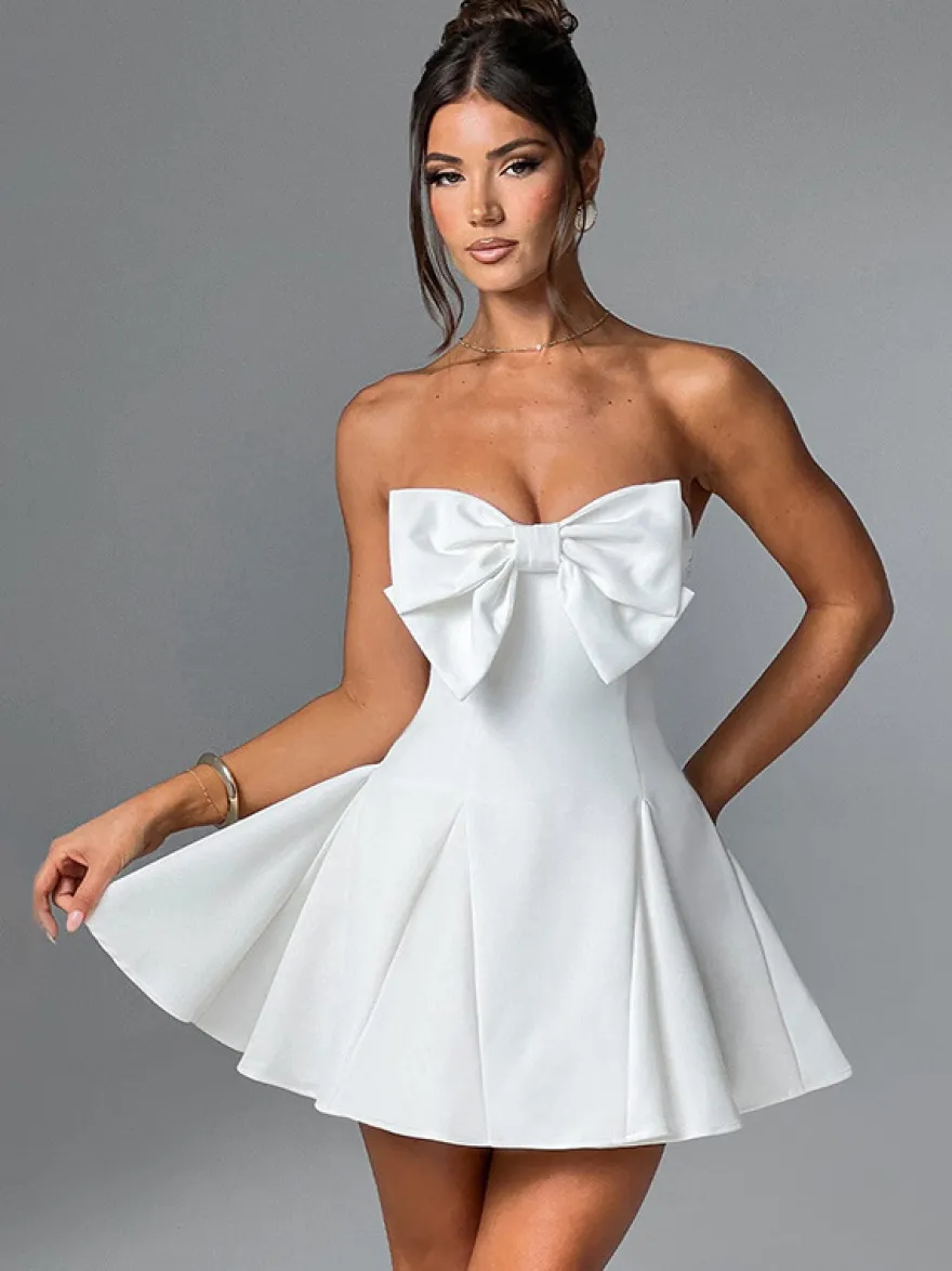 Robe Coquette à nœud pour femme - Robe mini bustier en forme de cœur - Idéale pour une fête d'anniversaire d'été 2026