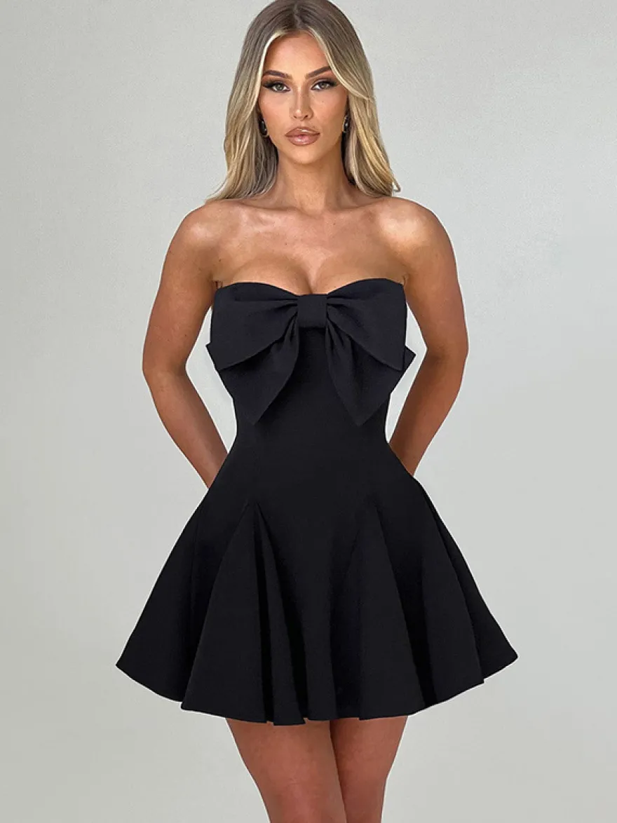 Robe Coquette à nœud pour femme - Robe mini bustier en forme de cœur - Idéale pour une fête d'anniversaire d'été 2026