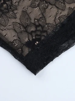Robe corset en dentelle pour femme - Robe moulante mini noire à épaules dénudées et manches longues - Tenue de soirée printanière 2026