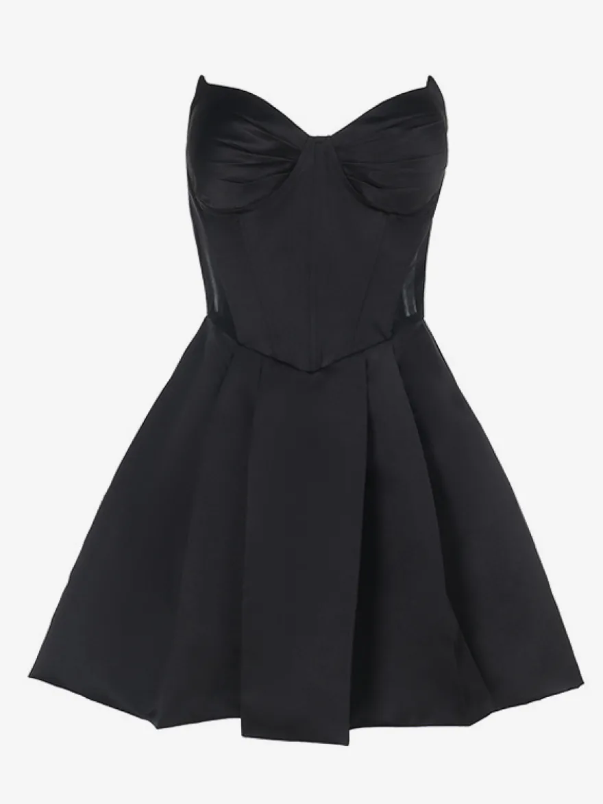 Robe corset en satin pour femme - Robe noire gothique bustier cœur sans manches à baleines - Idéale pour une fête d'anniversaire d'été 2026