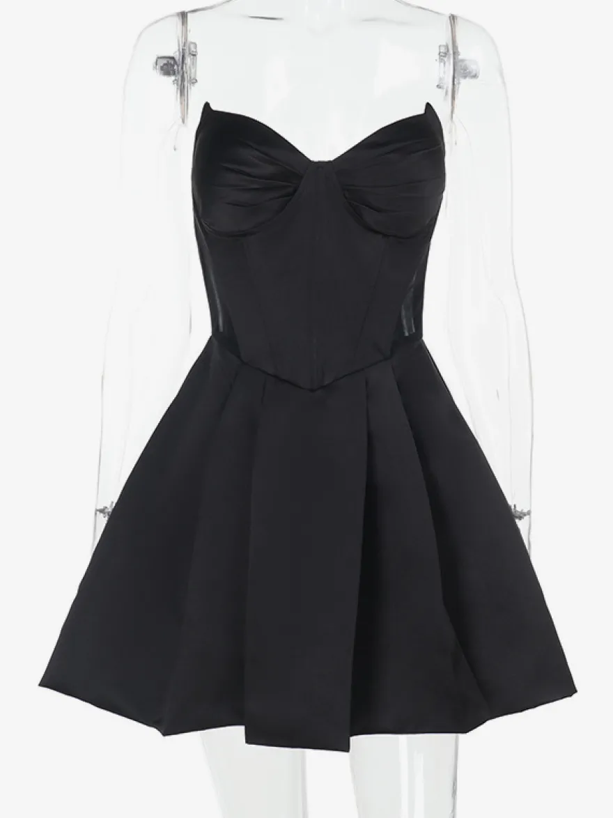 Robe corset en satin pour femme - Robe noire gothique bustier cœur sans manches à baleines - Idéale pour une fête d'anniversaire d'été 2026