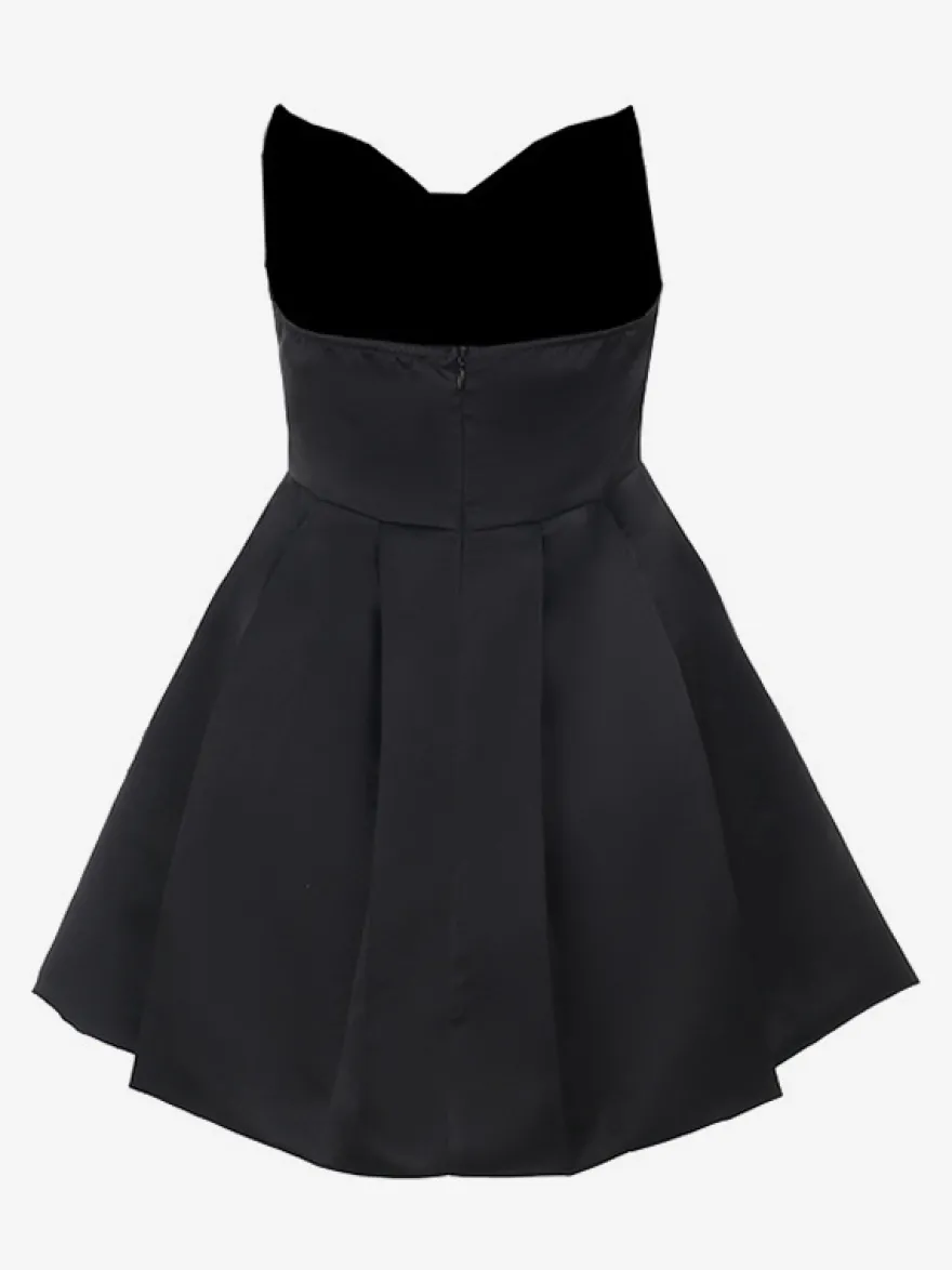 Robe corset en satin pour femme - Robe noire gothique bustier cœur sans manches à baleines - Idéale pour une fête d'anniversaire d'été 2026