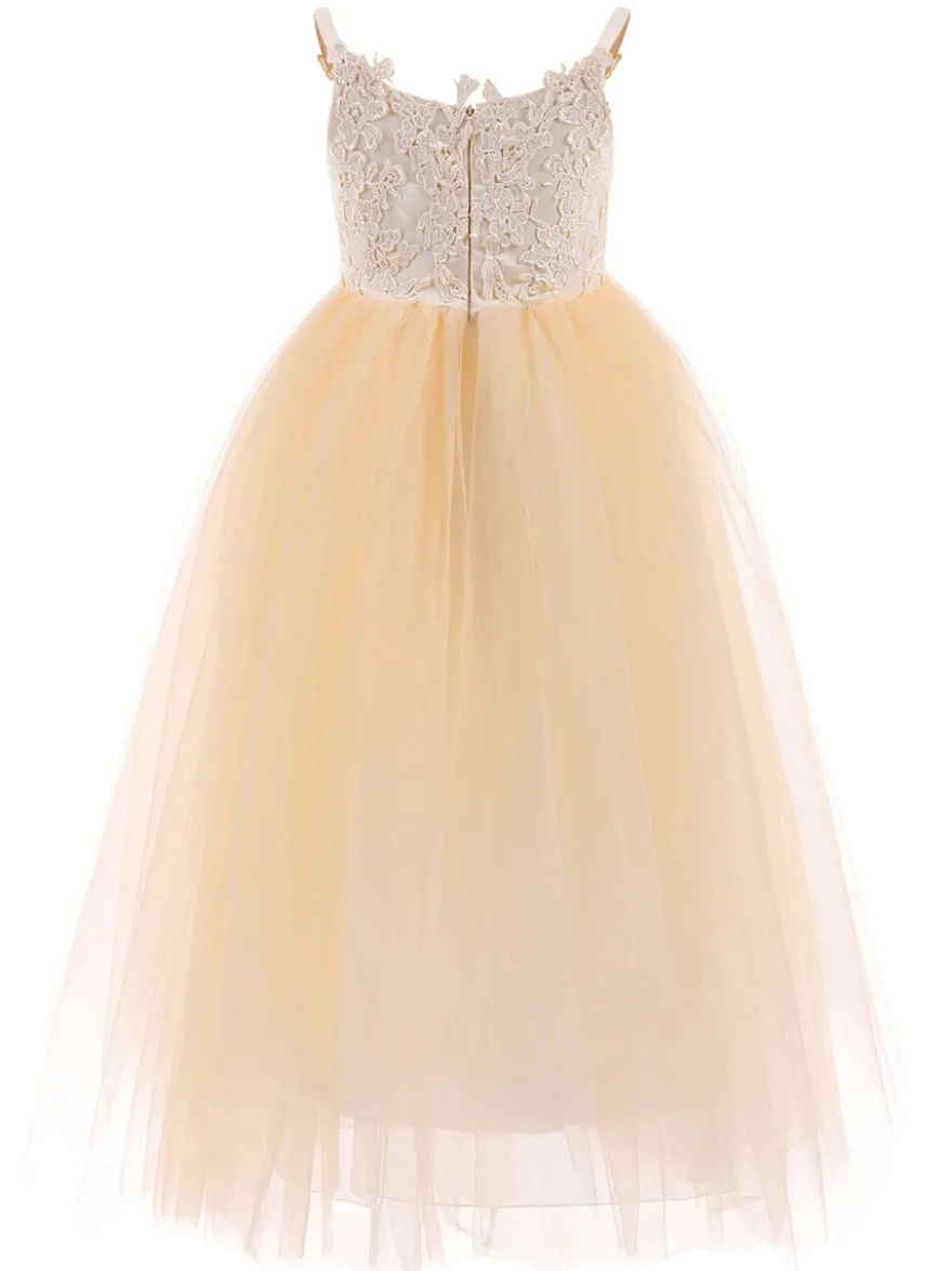 Robe cortège enfant blanche à bretelle en tulle Robe fille de fleur