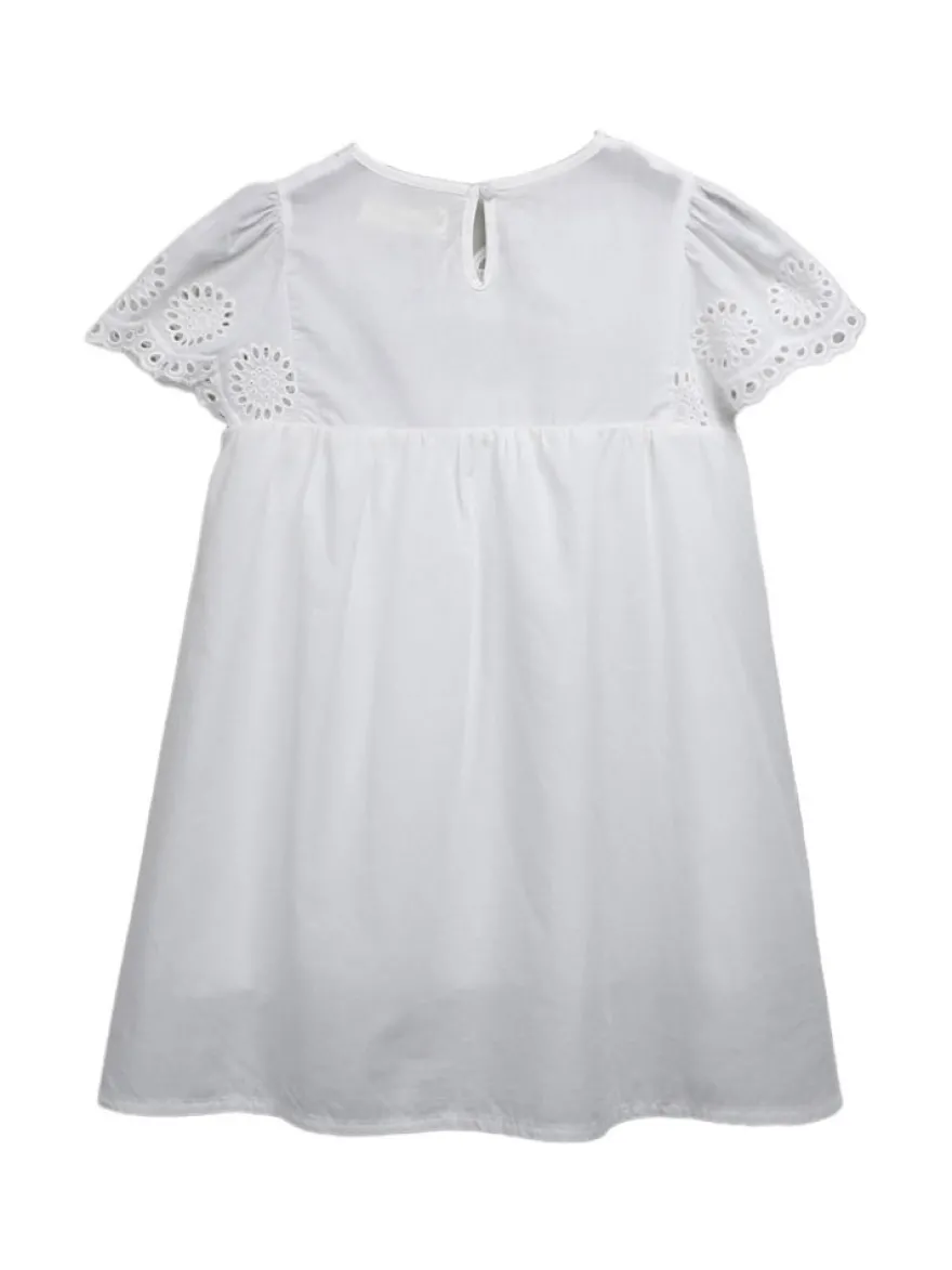 Robe cortège enfant boho Polyester Coton Découpé Décolleté Conçu Manches Courtes Blanc