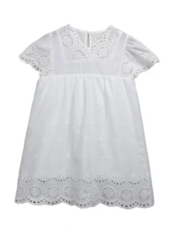 Robe cortège enfant boho Polyester Coton Découpé Décolleté Conçu Manches Courtes Blanc
