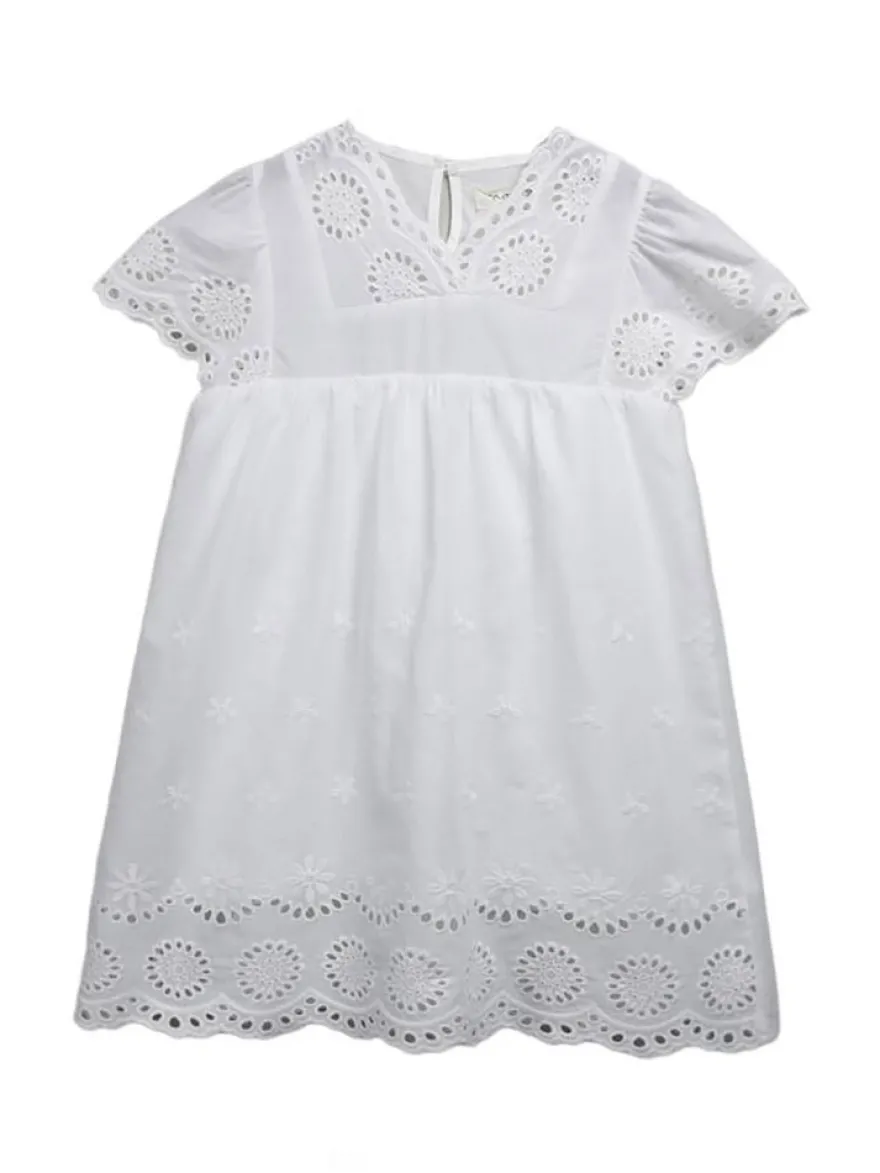 Robe cortège enfant boho Polyester Coton Découpé Décolleté Conçu Manches Courtes Blanc