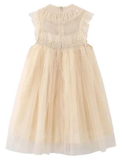 Robe cortège enfant boho robe cérémonie enfant en coton mélangé découpée décolleté conçu sans manches marron