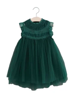 Robe cortège enfant boho robe cérémonie enfant en coton mélangé découpée décolleté conçu sans manches marron