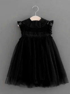 Robe cortège enfant boho robe cérémonie enfant en coton mélangé découpée décolleté conçu sans manches marron