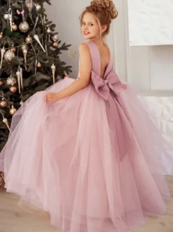 Robe cortège enfant col rond dos en V robe enfant princesse