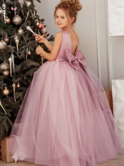 Robe cortège enfant col rond dos en V robe enfant princesse