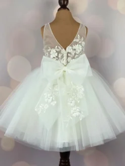 Robe cortège enfant robe céréminie fille col rond noeud sur dos