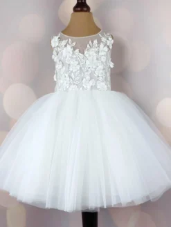 Robe cortège enfant robe céréminie fille col rond noeud sur dos