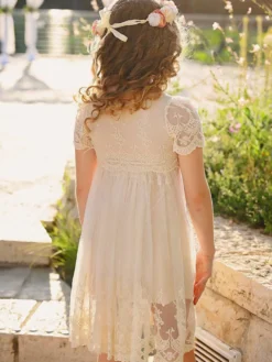 Robe cortège enfant robe cérémonie fille bohème au genou manche courte