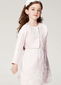 Robe cortège enfant robe de cérémonie fille ivoire en tissu de satin zip sur dos deux pièces