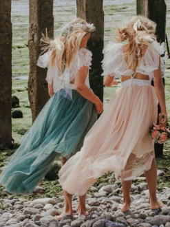 Robe cortège enfant robe de fille de fleur en tulle col rond dos nu