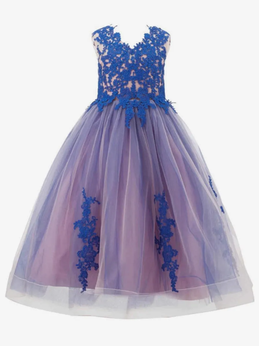 Robe cortège enfant robe de soirée mariage pour fille col V boutonné sur dos au sol