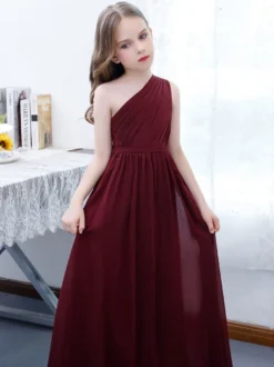 Robe cortège enfant robe fille de fleur à une épaule robe plissée en mousseline de soie