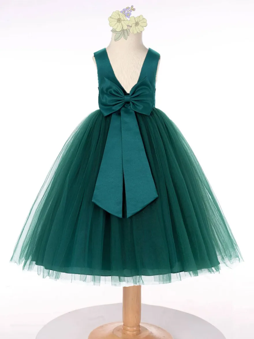 Robe cortège enfant robe fille de fleur col rond sans manche