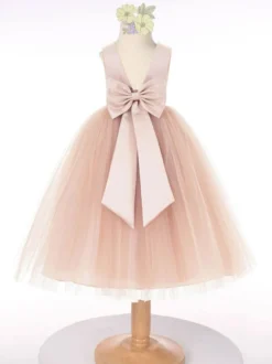 Robe cortège enfant robe fille de fleur col rond sans manche