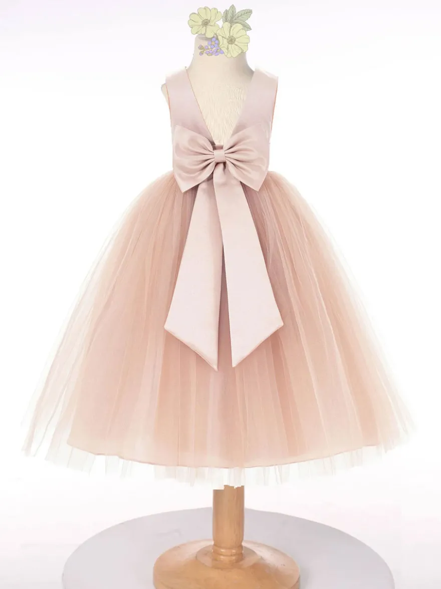 Robe cortège enfant robe fille de fleur col rond sans manche