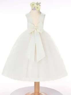 Robe cortège enfant robe fille de fleur col rond sans manche