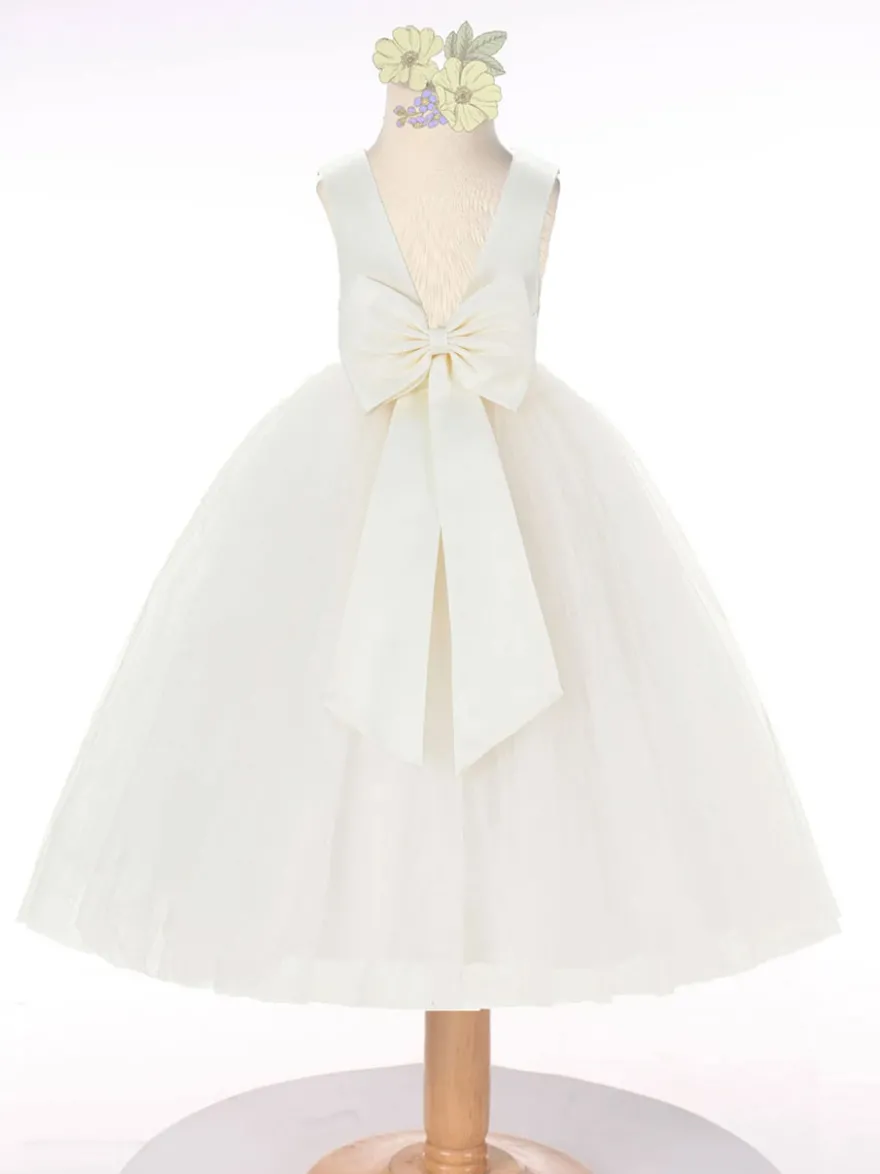 Robe cortège enfant robe fille de fleur col rond sans manche