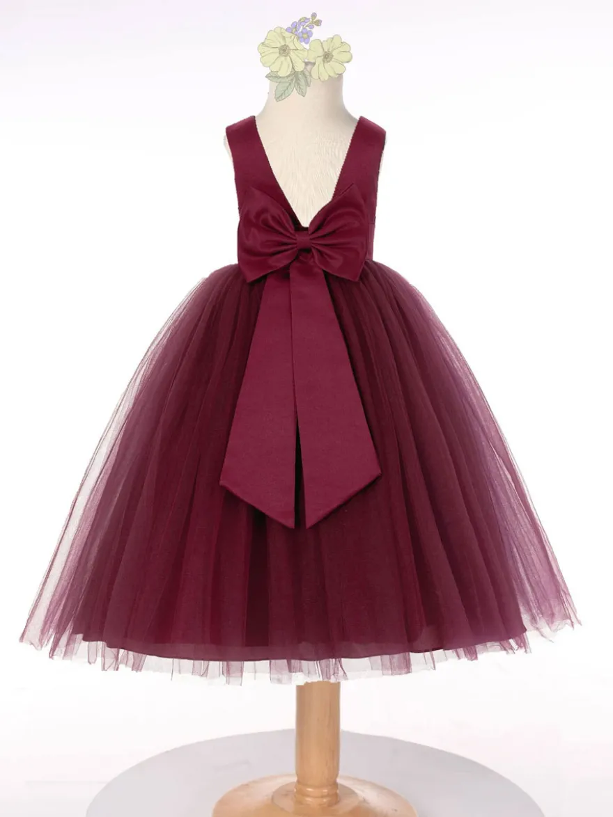 Robe cortège enfant robe fille de fleur col rond sans manche