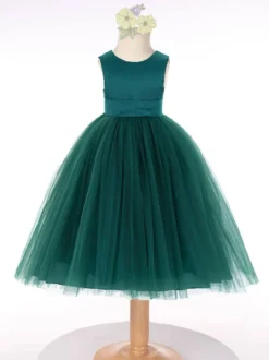 Robe cortège enfant robe fille de fleur col rond sans manche