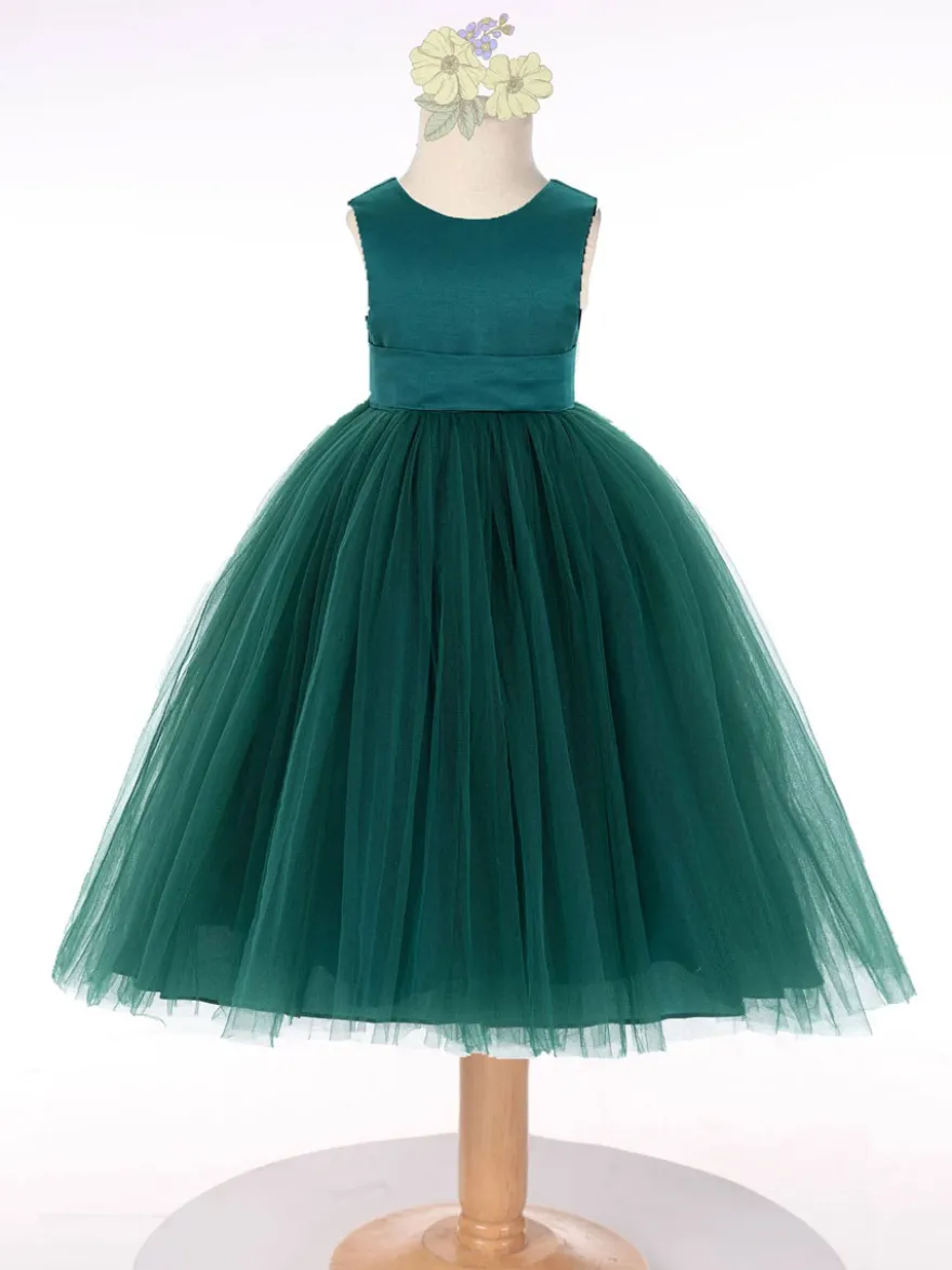 Robe cortège enfant robe fille de fleur col rond sans manche