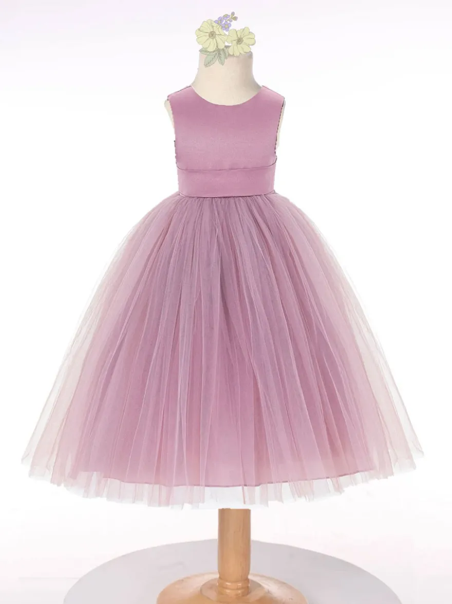Robe cortège enfant robe fille de fleur col rond sans manche