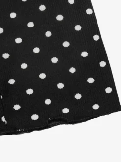 Robe courte côtelée à pois Daily Dresses pour femme ornée de dentelle col en V nœud sur le devant manches longues évasées et ourlet à volants