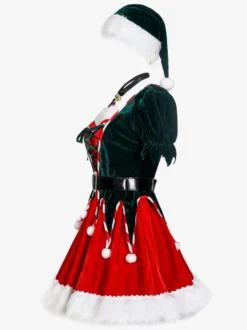 Robe courte de noël en Fiber de Polyester rouge vert Costumes de vacances ensemble complet